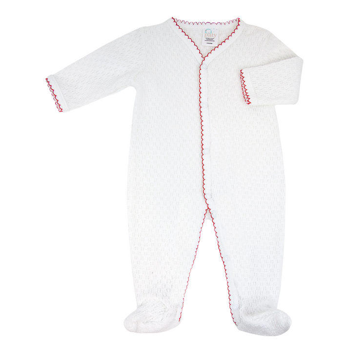 White Knit Footie w/ Red Trim - 119-M