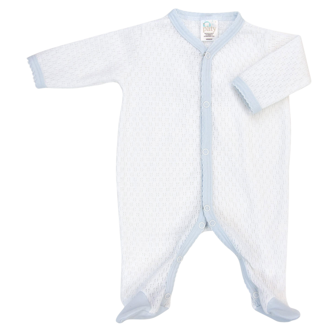 Knit Footie with Pima Trim #119J - Blue Trim