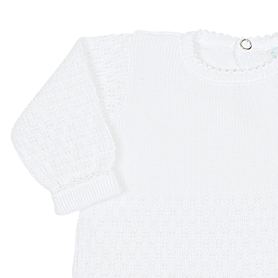 Paty Knit Romper #166LS White with White Trim