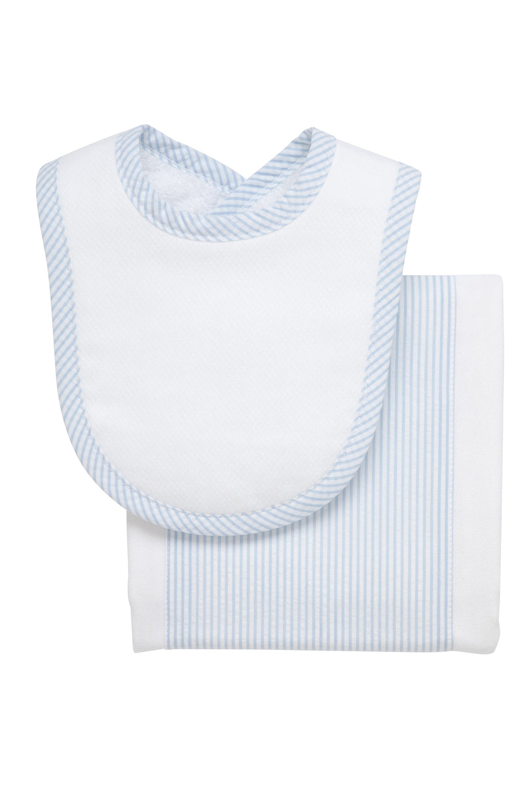 3 Marthas Blue Stripe Seersucker Stripe Drooler Bib & Burp Set