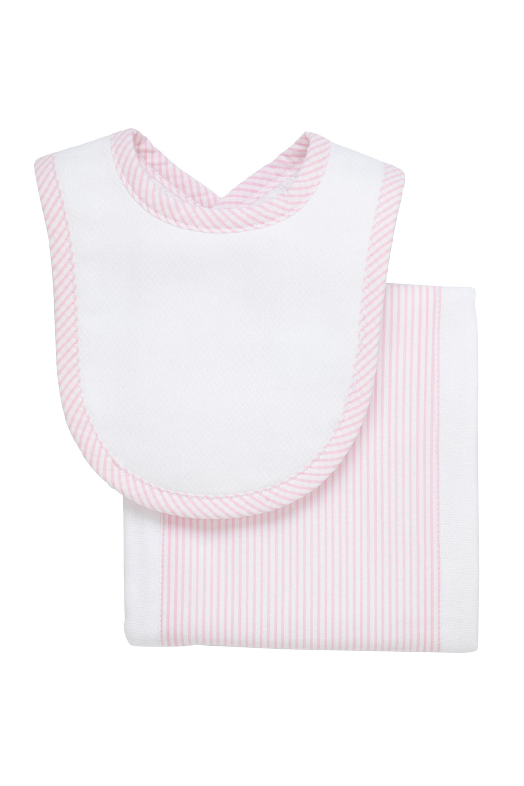 3 Marthas Pink Stripe Seersucker Stripe Drooler Bib & Burp Set