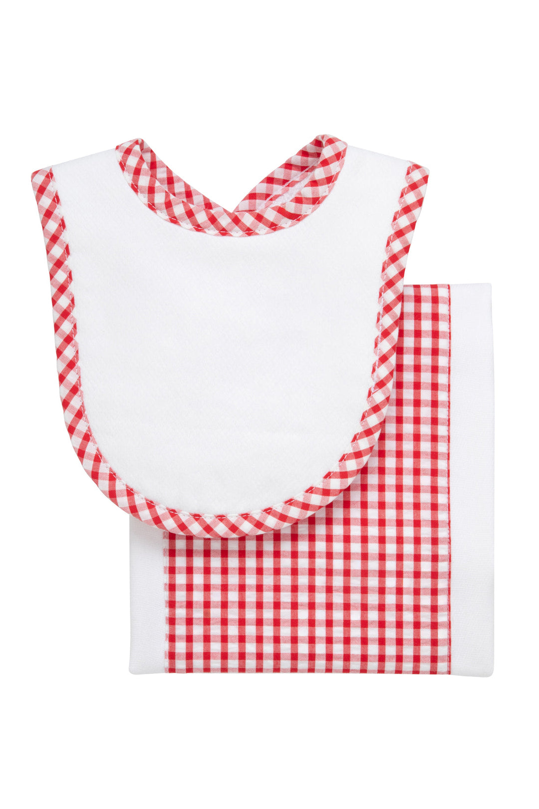 3 Marthas Large Check Drooler Bib & Burp Set Red