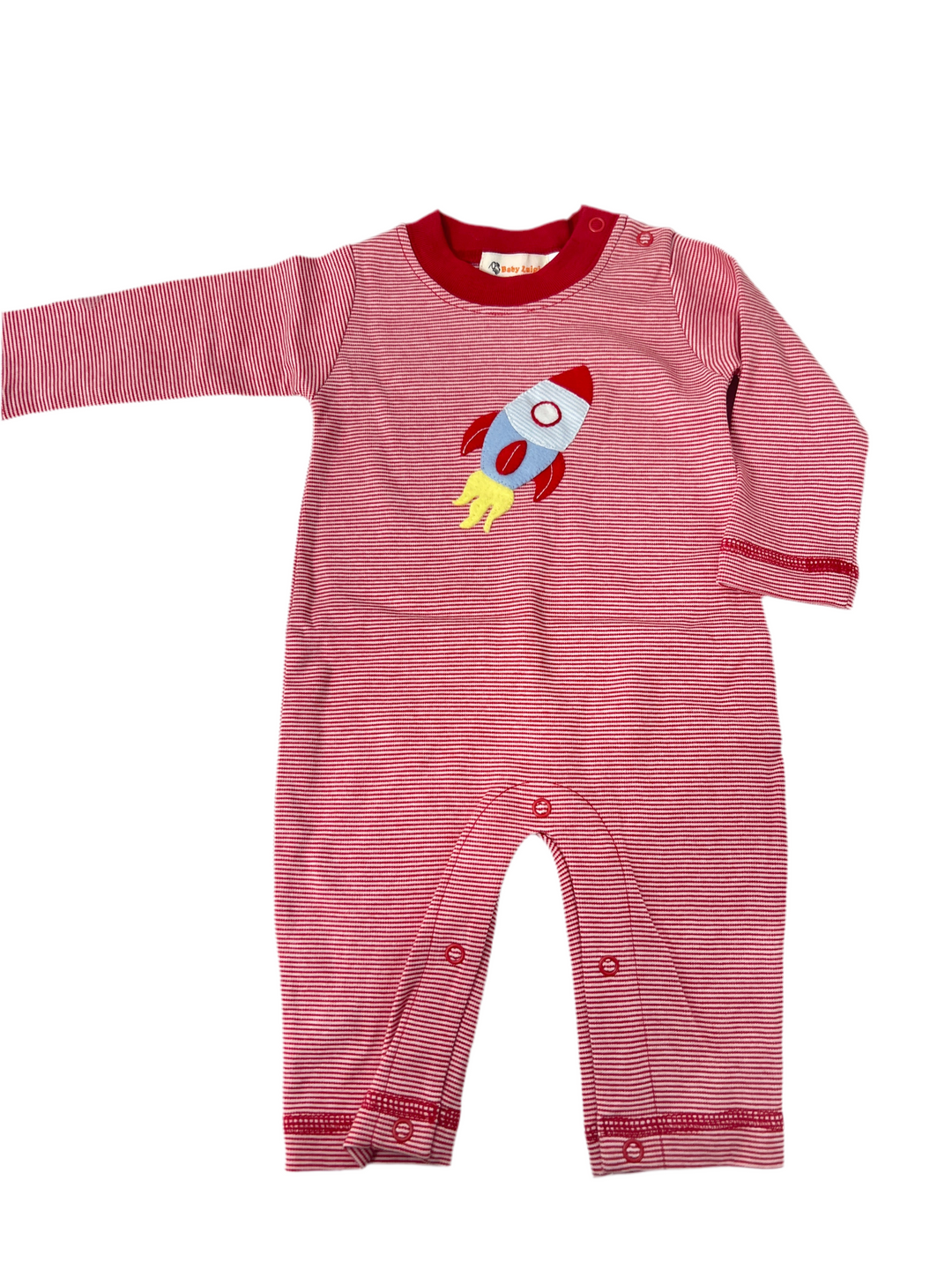 Luigi - Rocket Ship Long Sleeve Romper - Red Stripe