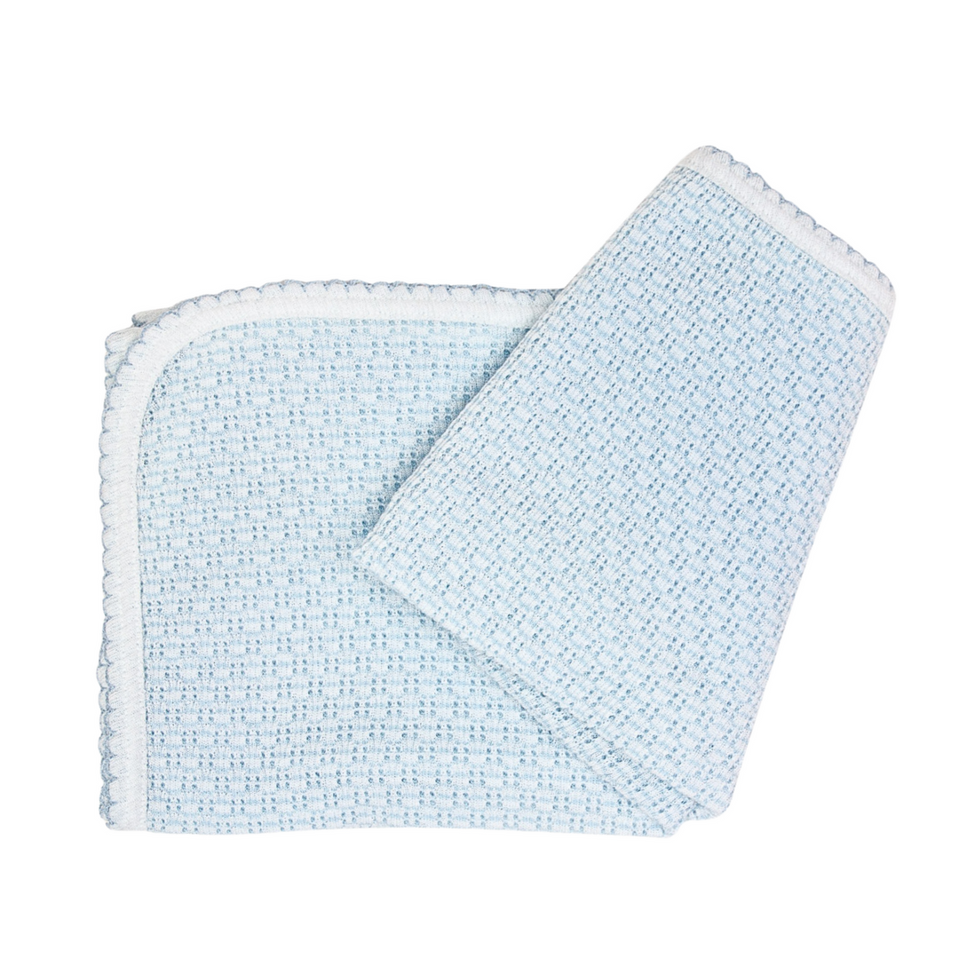 Paty Receiving Blanket - No Bow - Blue with Blue Trim #207X-B