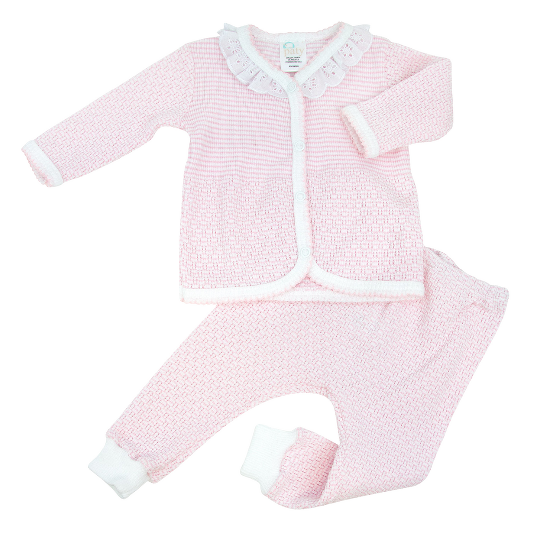 Paty Pink Knit, Eyelet Leggings Set #261LSE