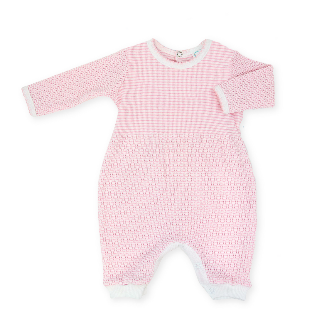 Paty Pink Knit Romper with Key-Hole Back Long Sleeve #266LS