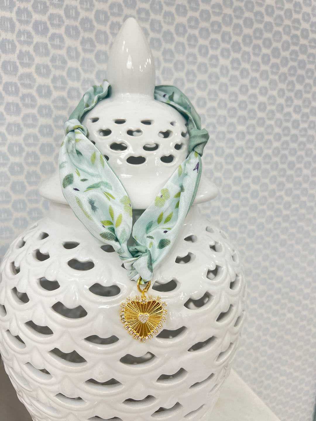 Green Scarf - Mama Heart Gold Charm