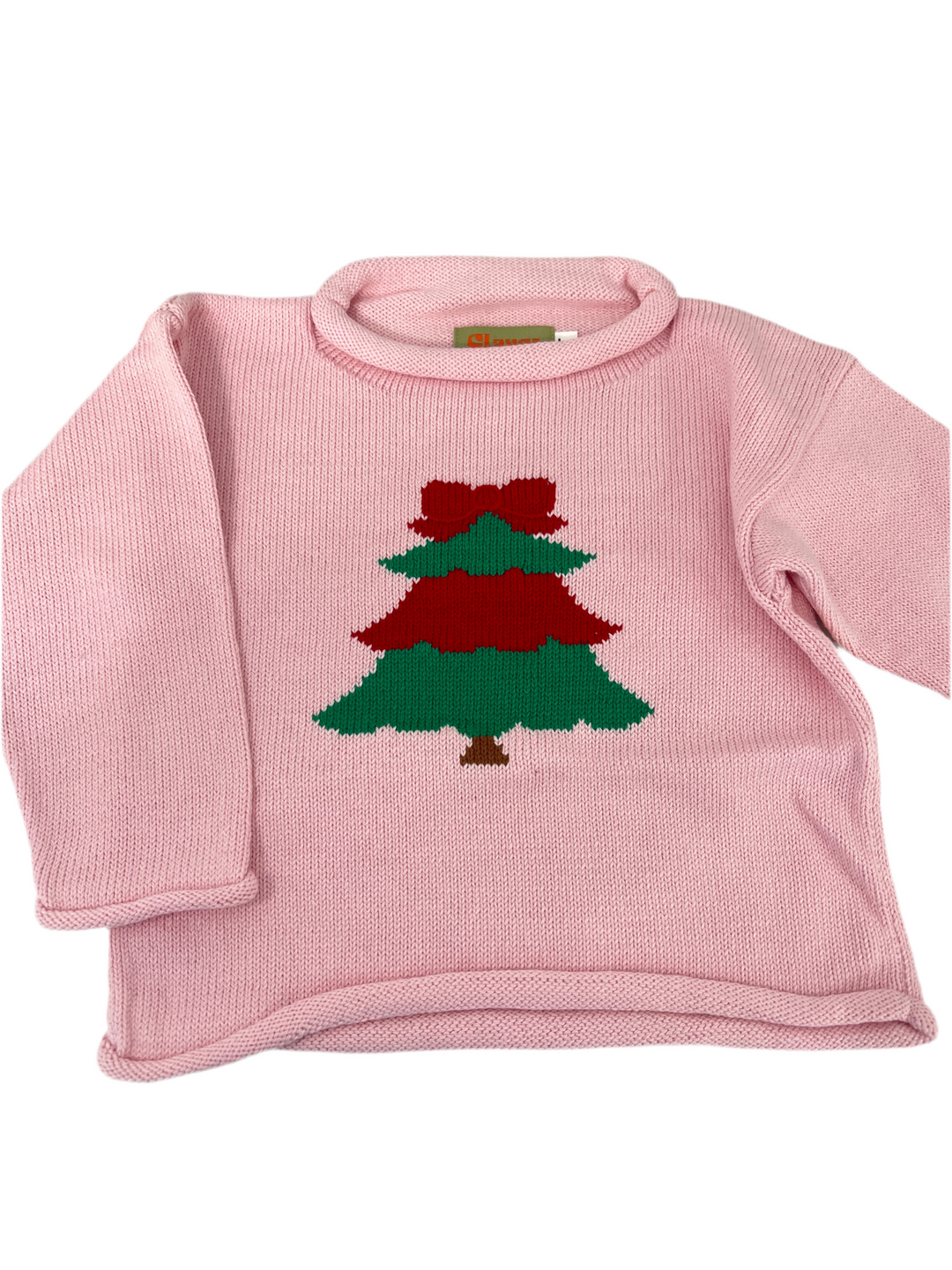 Luigi - Light Pink - Christmas Tree with Bow Roll Neck Sweater