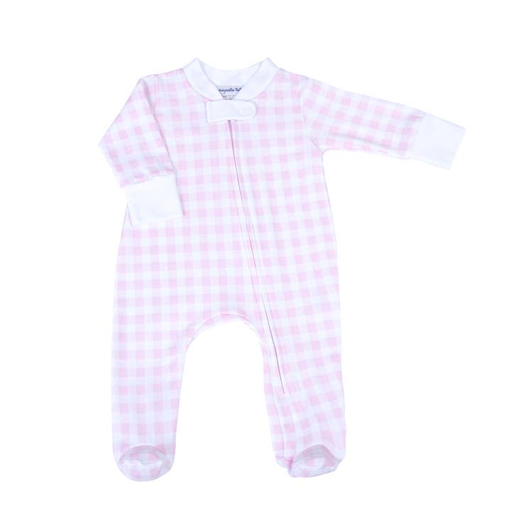 Magnolia Baby- Baby Checks Zip Footie