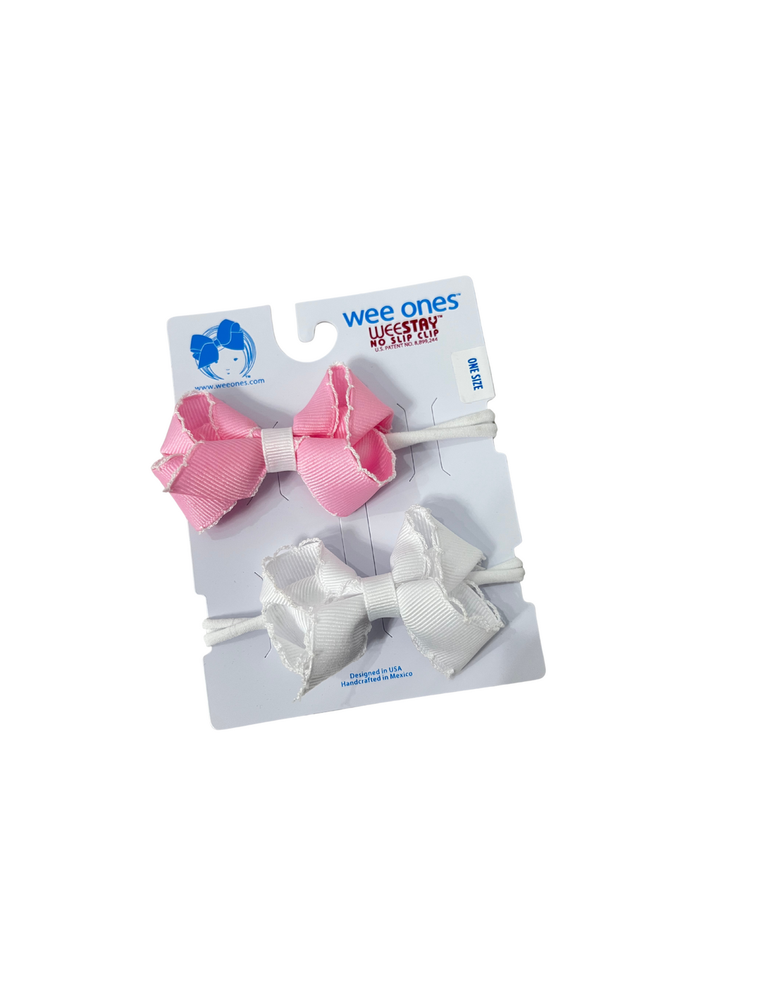 Wee Ones: Two Mini Grosgrain Bows with Moonstitch Edge on Skinny Nylon Band