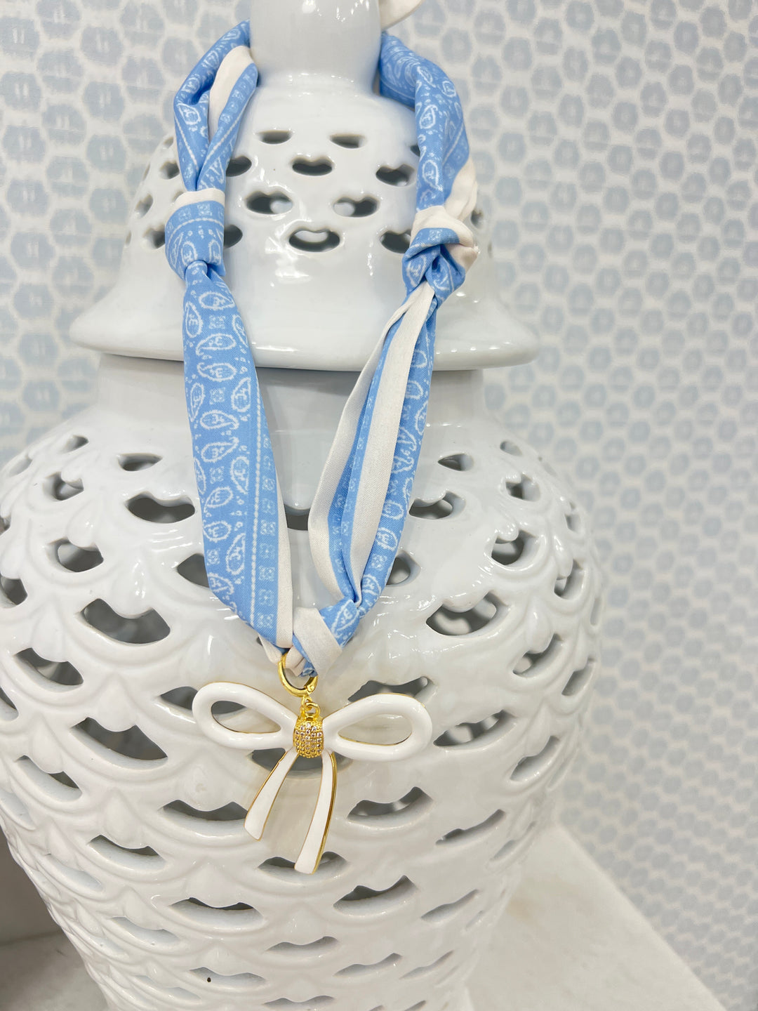Blue/White Scarf - Bow Charm