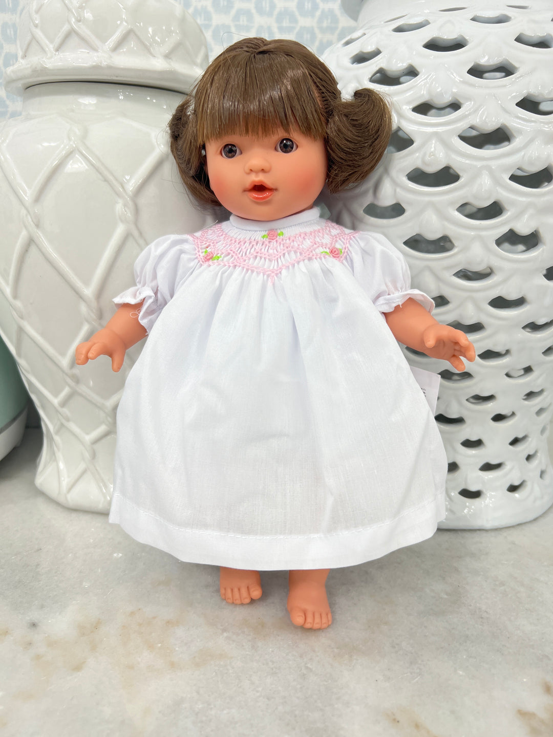 Rosalina White Dress 10" Bella Brunette Doll (Brown Eye Doll, Dress, and Embroidery)