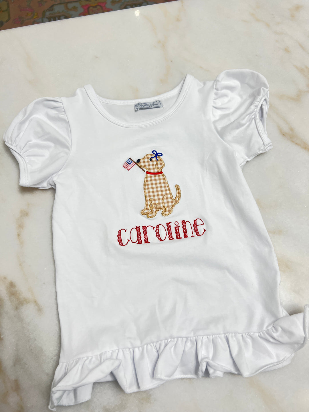 Summer Dog Girl Appliqué Ruffle Shirt with Name