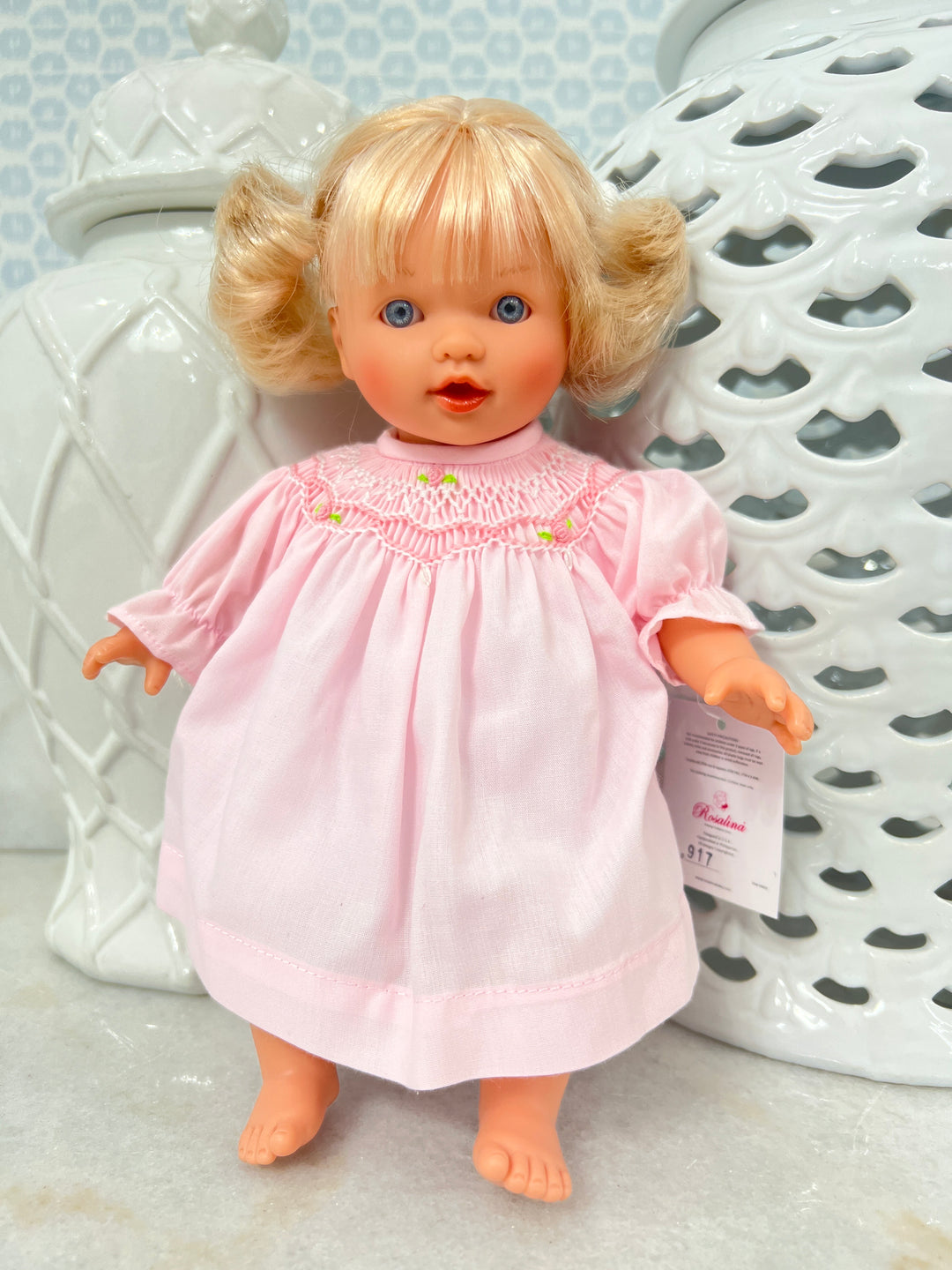 Rosalina Pink Dress 10" Carly Blonde Doll (Blue Eye Doll, Dress, and Embroidery)