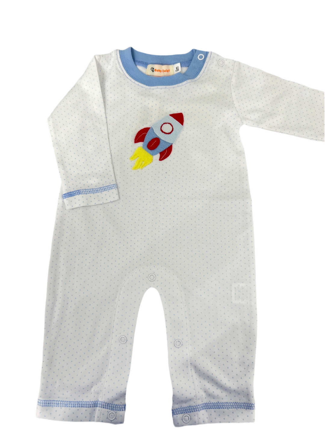 Luigi - Rocket Ship Long Sleeve Romper - Baby Blue