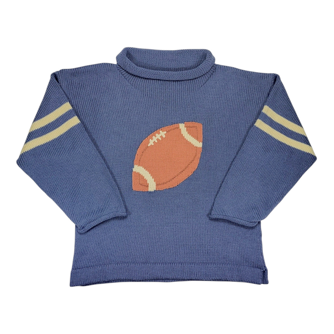 Luigi - Slate Blue w/ Ivory - Football Roll Neck Sweater