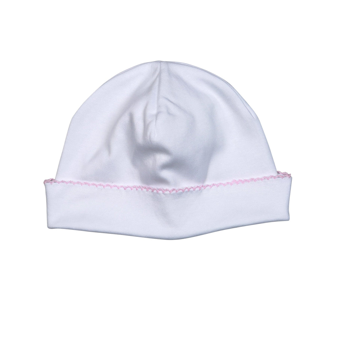 White Pima Beanie Pink Trim