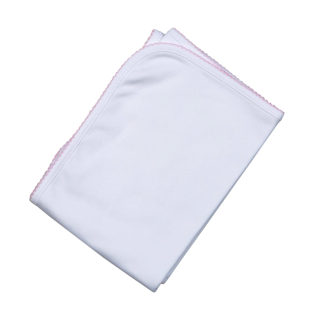 White Receiving Blanket Pink Picot Trim