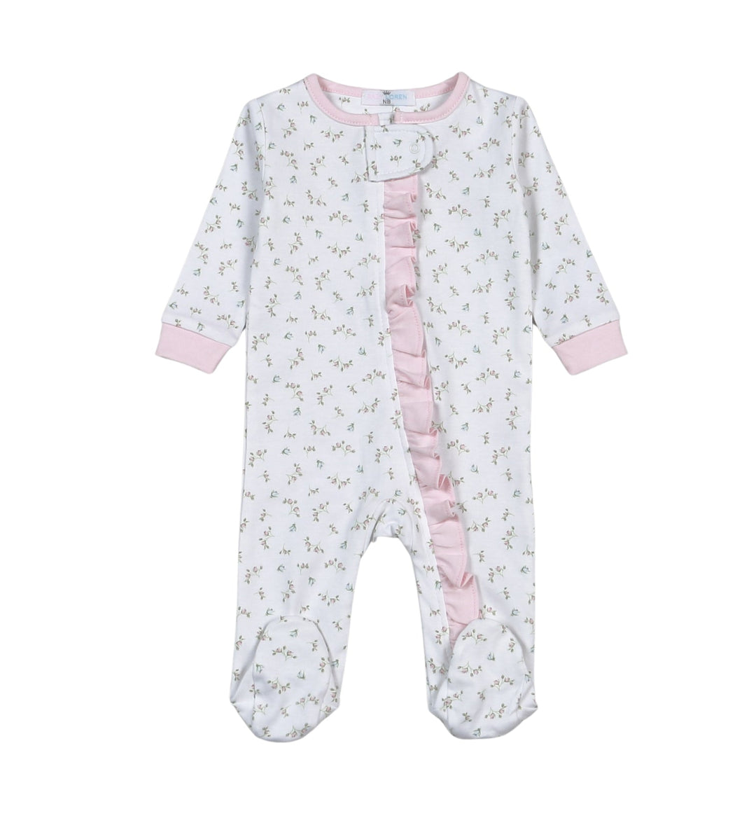 Bella Pink Floral Pima Zipper Footie