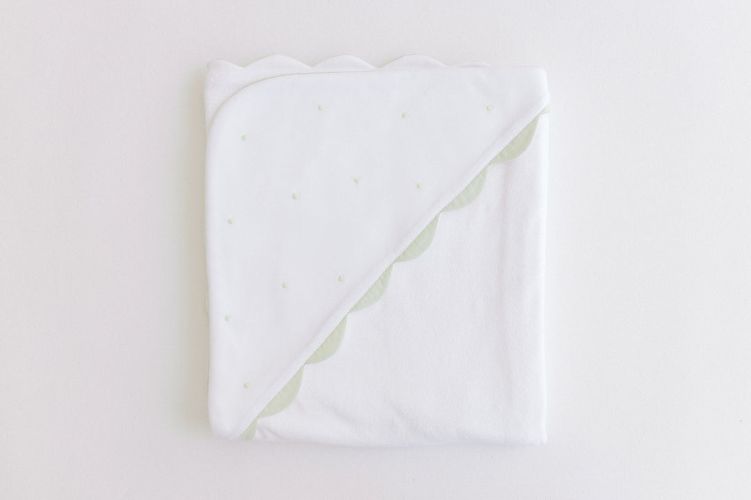 Terry Tots - Hooded Towel - Sage Embroidered Dots