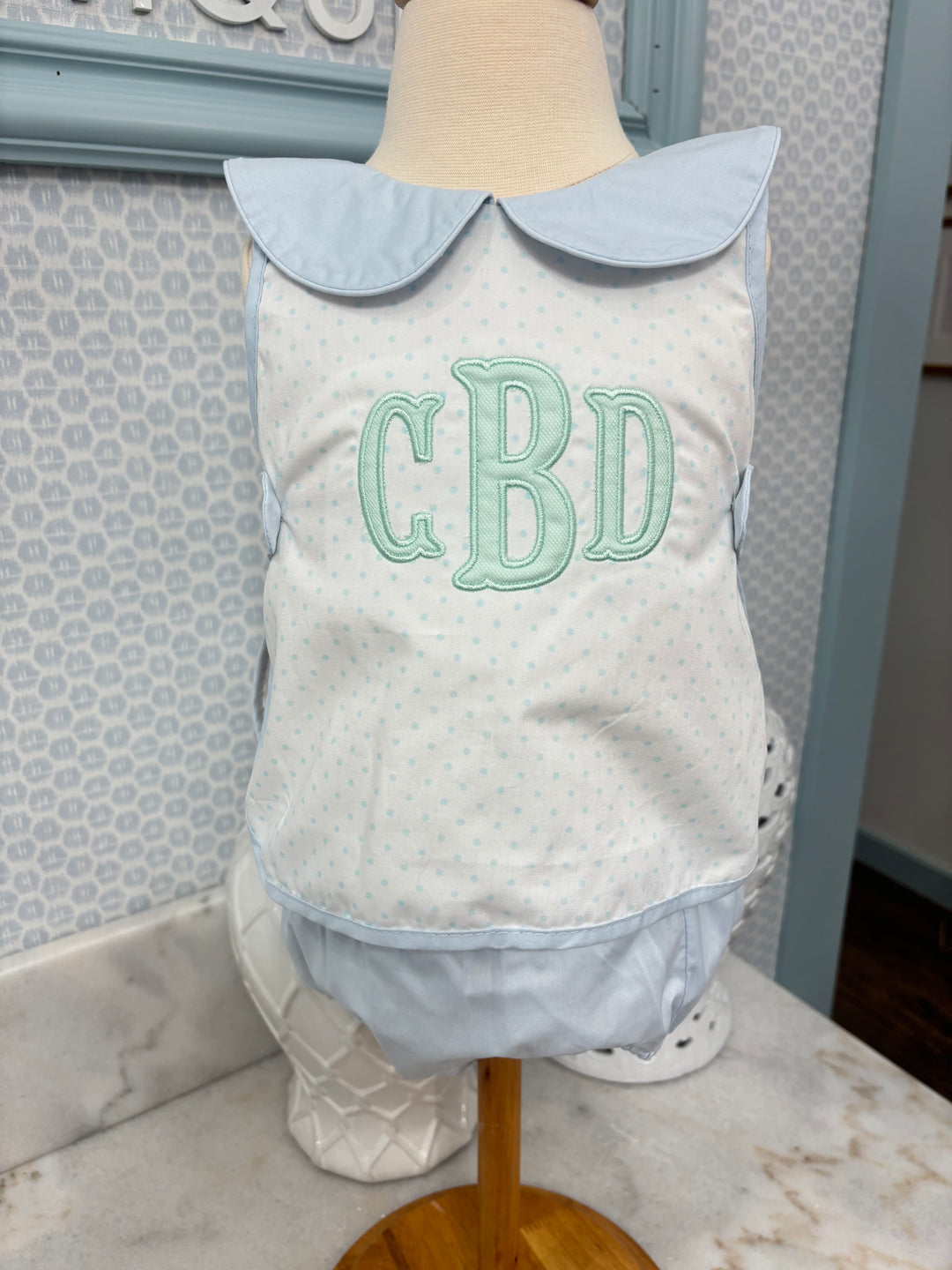 Hampton Blue Bitty Dot Collared Diaper Set (Boy)