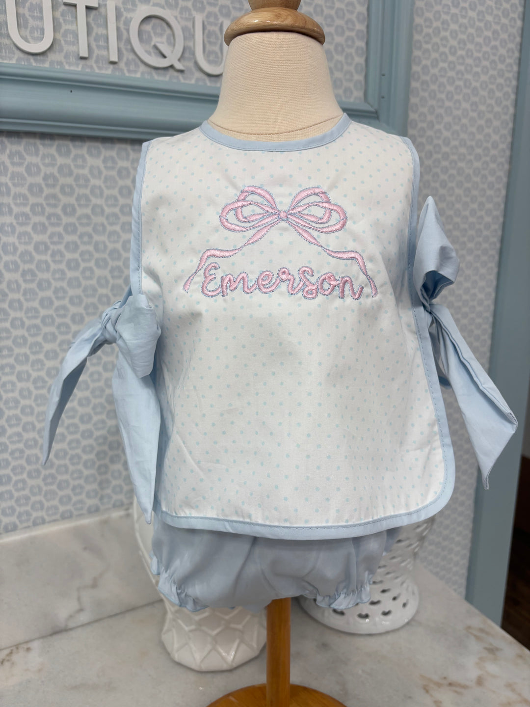 Hampton Blue Bitty Dot Bow Diaper Set (Girl) PREORDER ITEM