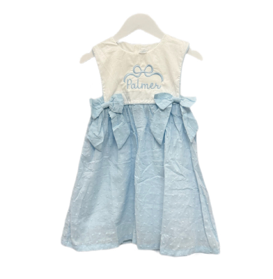 Hampton James Blue Bow Swiss Dot Sleeveless Dress