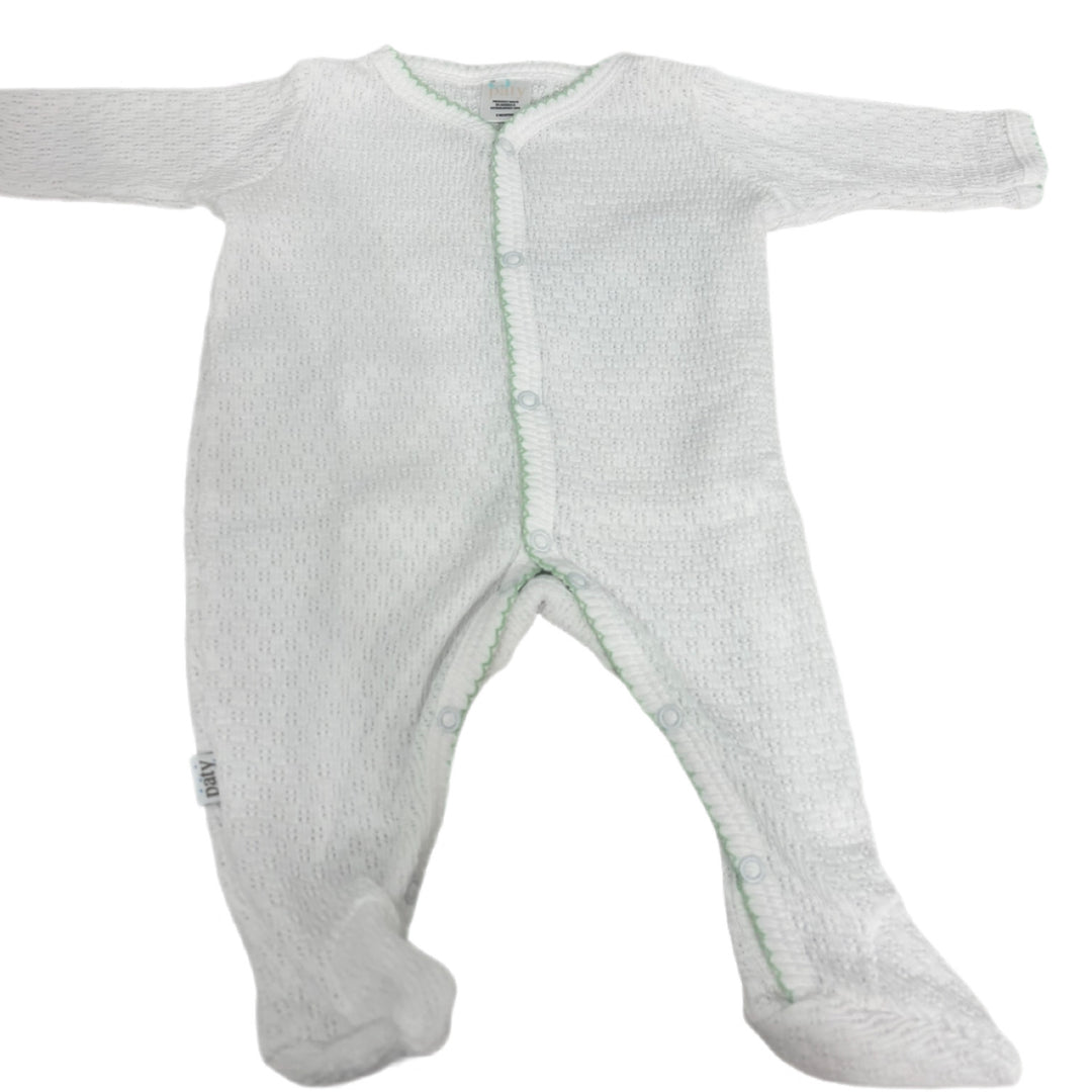White Knit Footie w/ Mint Trim - 119-M