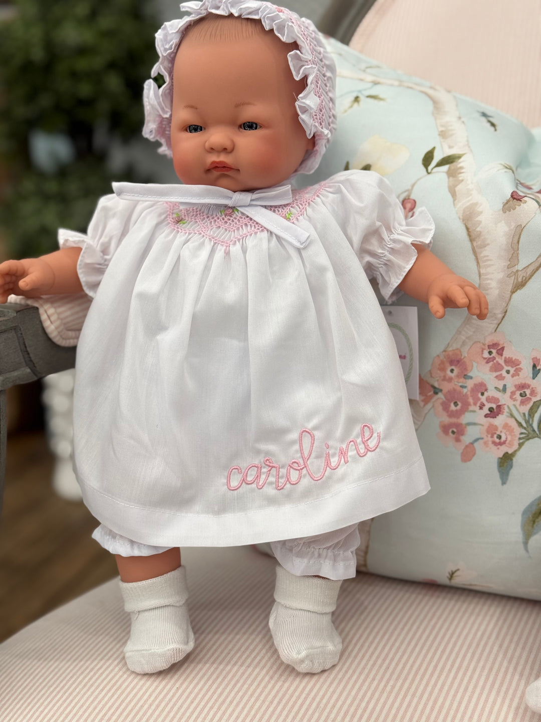 Rosalina White or Pink Dress 15" Emma Doll *BLUE EYES* (Doll, Dress, and Embroidery)