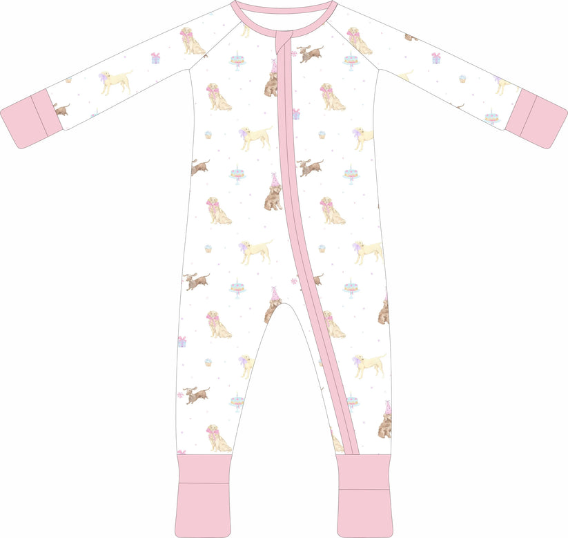 Pawty Pups in Pink Zip Pajama