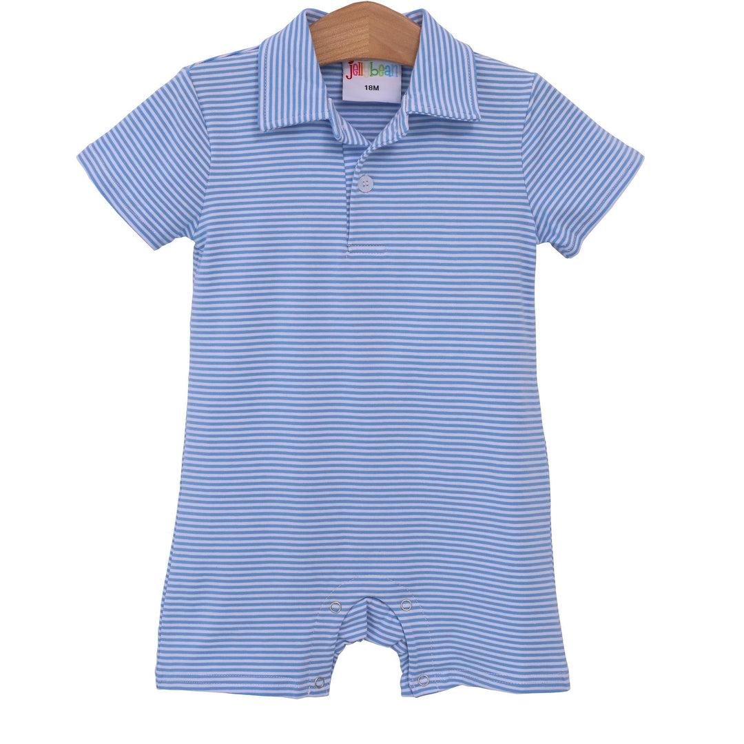 Michael Polo Romper - Cornflower Blue Stripe