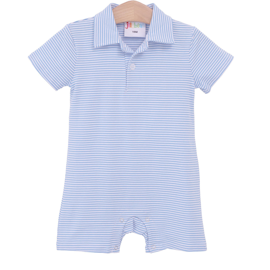 Michael Polo Romper - Light Blue Stripe