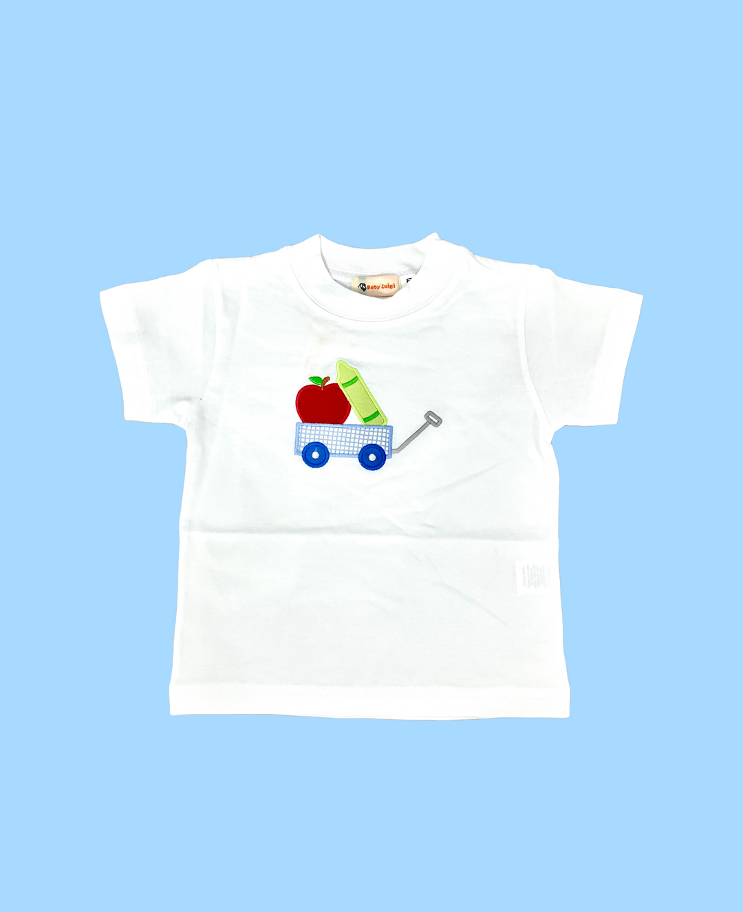 Luigi - Short Sleeve T-Shirt - Wagon with Crayon and Apple Appliqué
