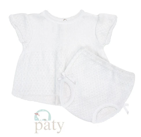 Paty 2 PC Flutter Sleeve Diaper Set, Bows #131 - ALL WHITE