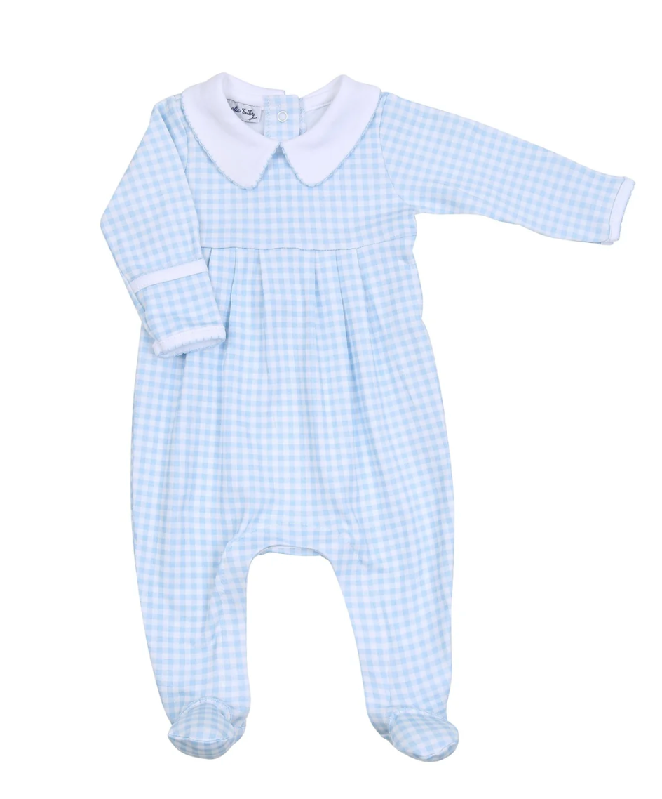 Magnolia Baby-Blue Checks Collared Footie