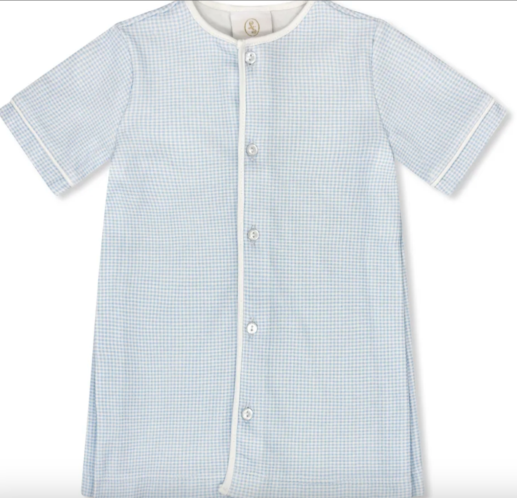 Welcome Little One Daygown - Baby Blue Minigingham Knit
