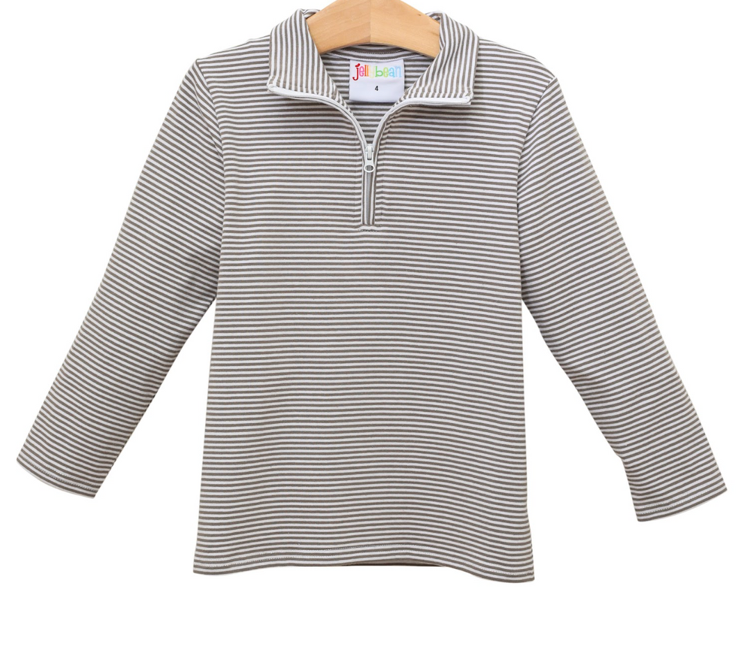1-4 Zip Knit Pullover - Beige Stripe