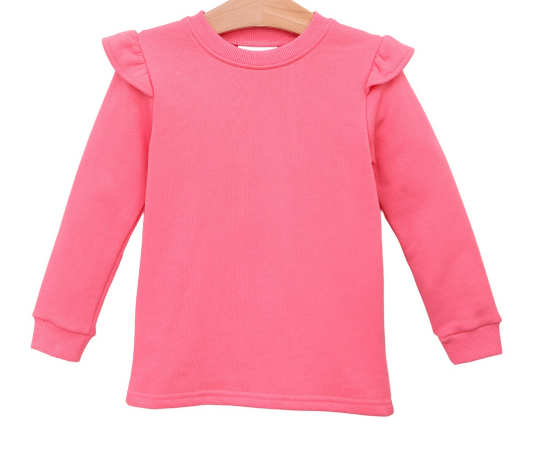 French Terry Flutter Pullover- Hot Pink