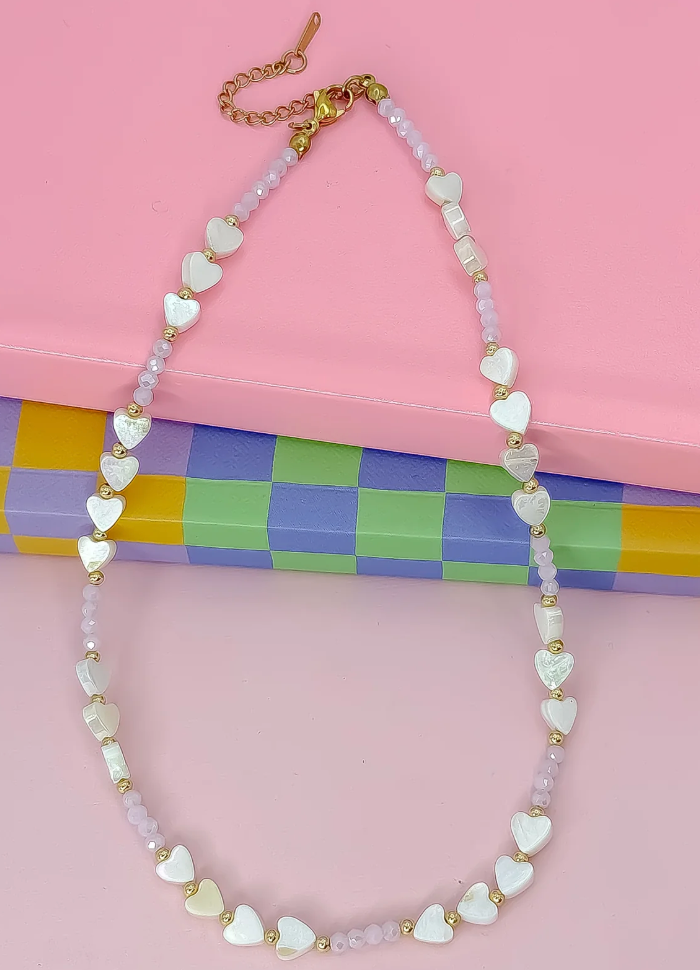Candy Heart Strand Necklace- Light Pink