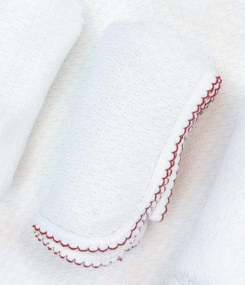 Paty Receiving Blanket - No Bow - White with Red Trim #107X-B