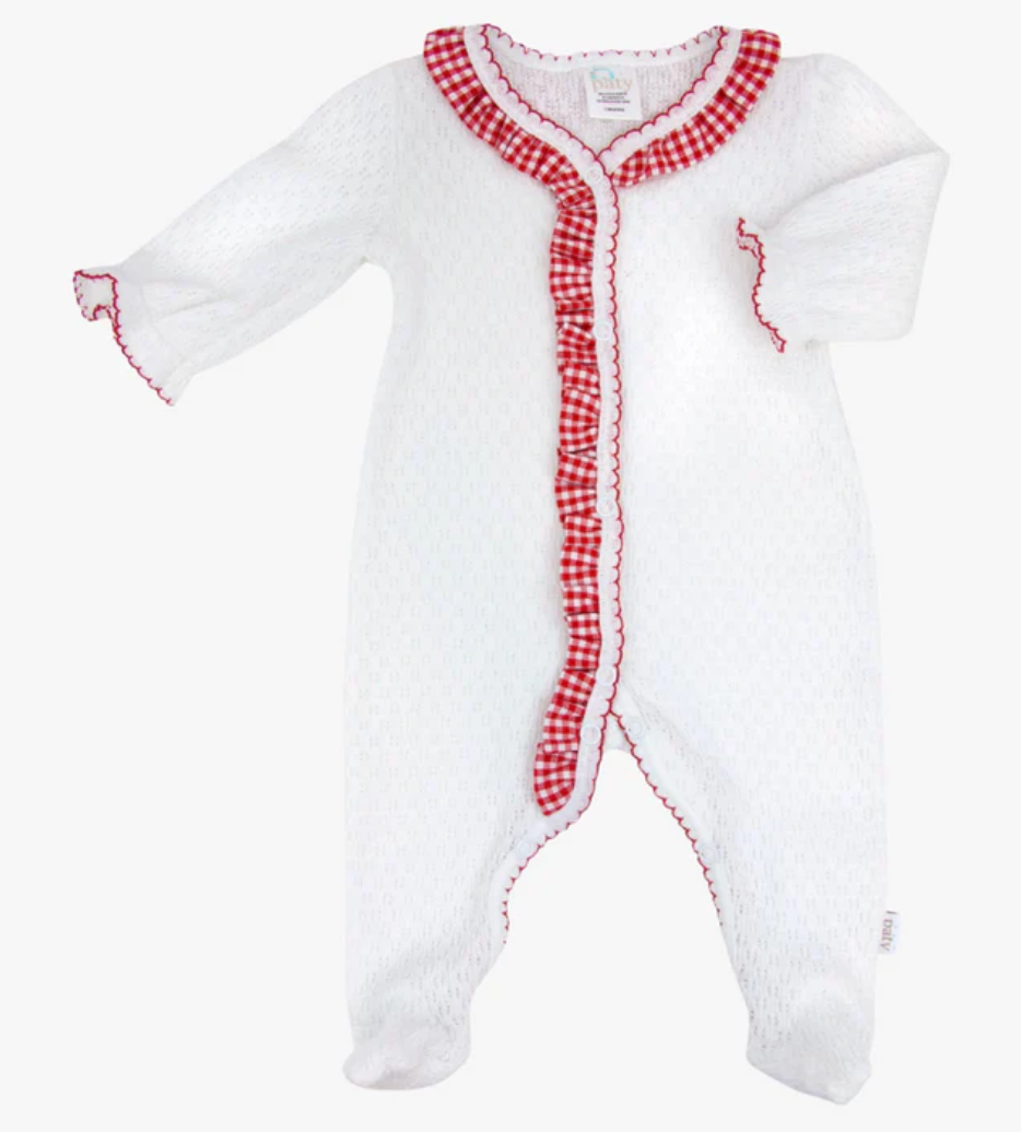 Paty Knit Footie with Ruffle - Red #117GHM