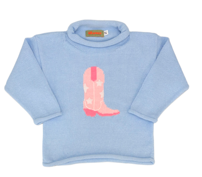 Luigi - Sky Blue - Cow Girl Boot with Stars
