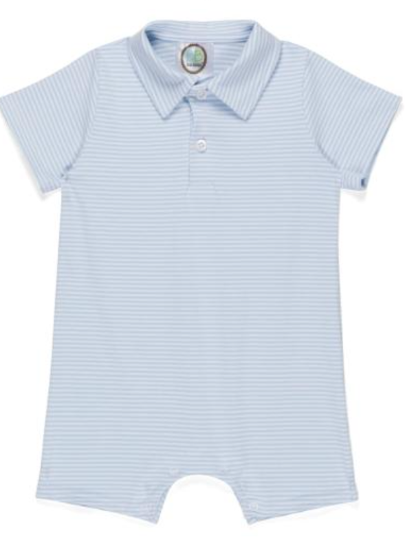 Light Blue Striped Polo Romper