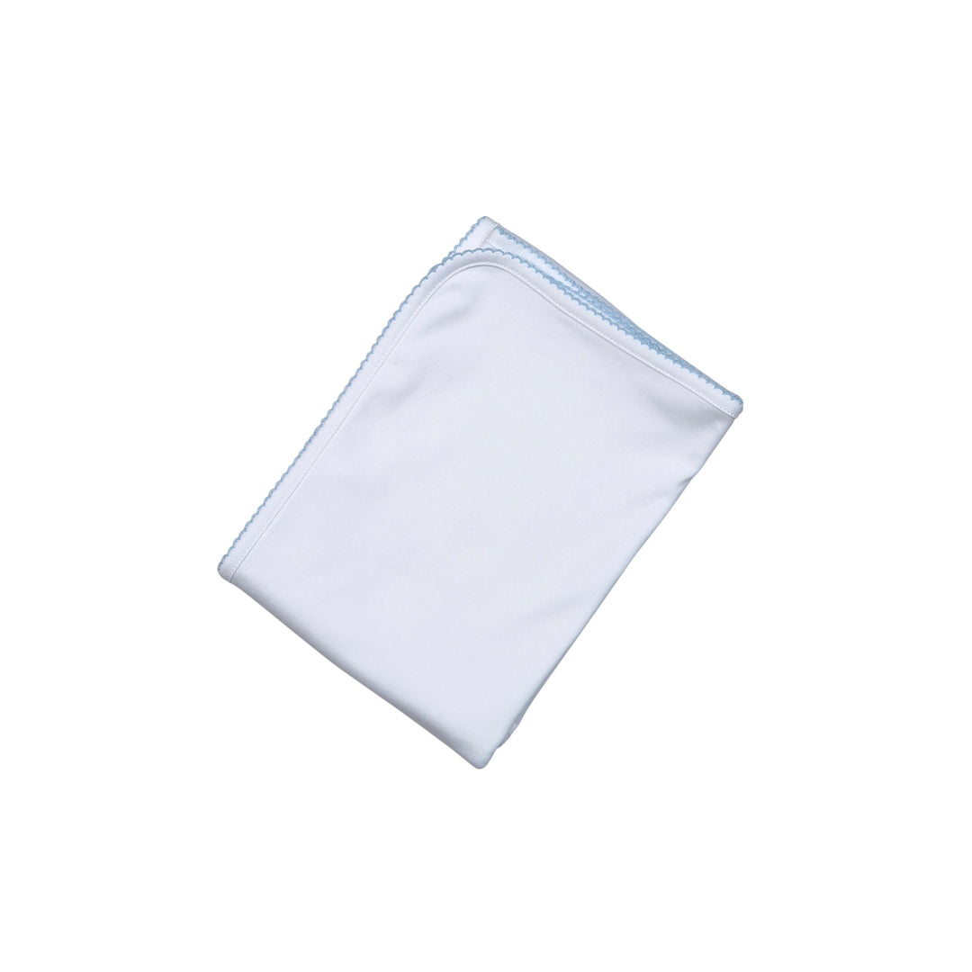 White Receiving Blanket Blue Picot Trim