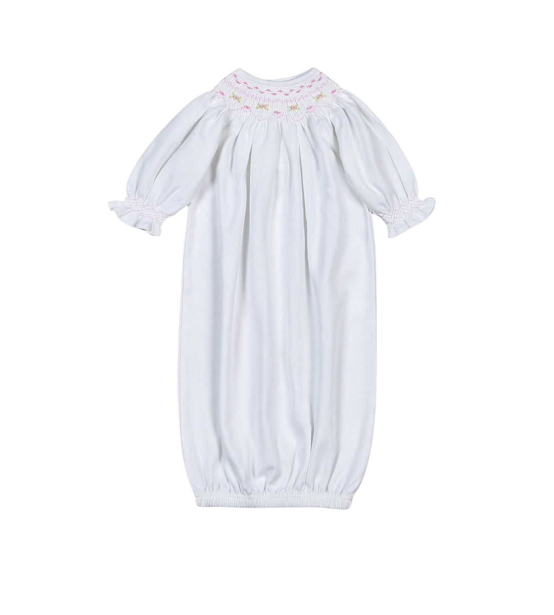 Sally White/Pink Hand Smocked Bishop Pima Gown