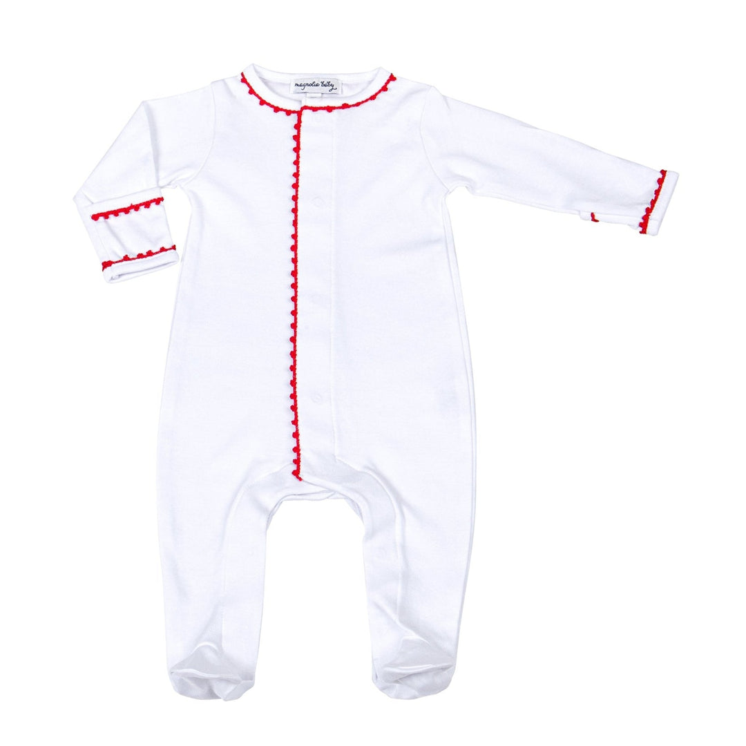 Magnolia Baby - Baby Joy Footie with Red Crochet Trim