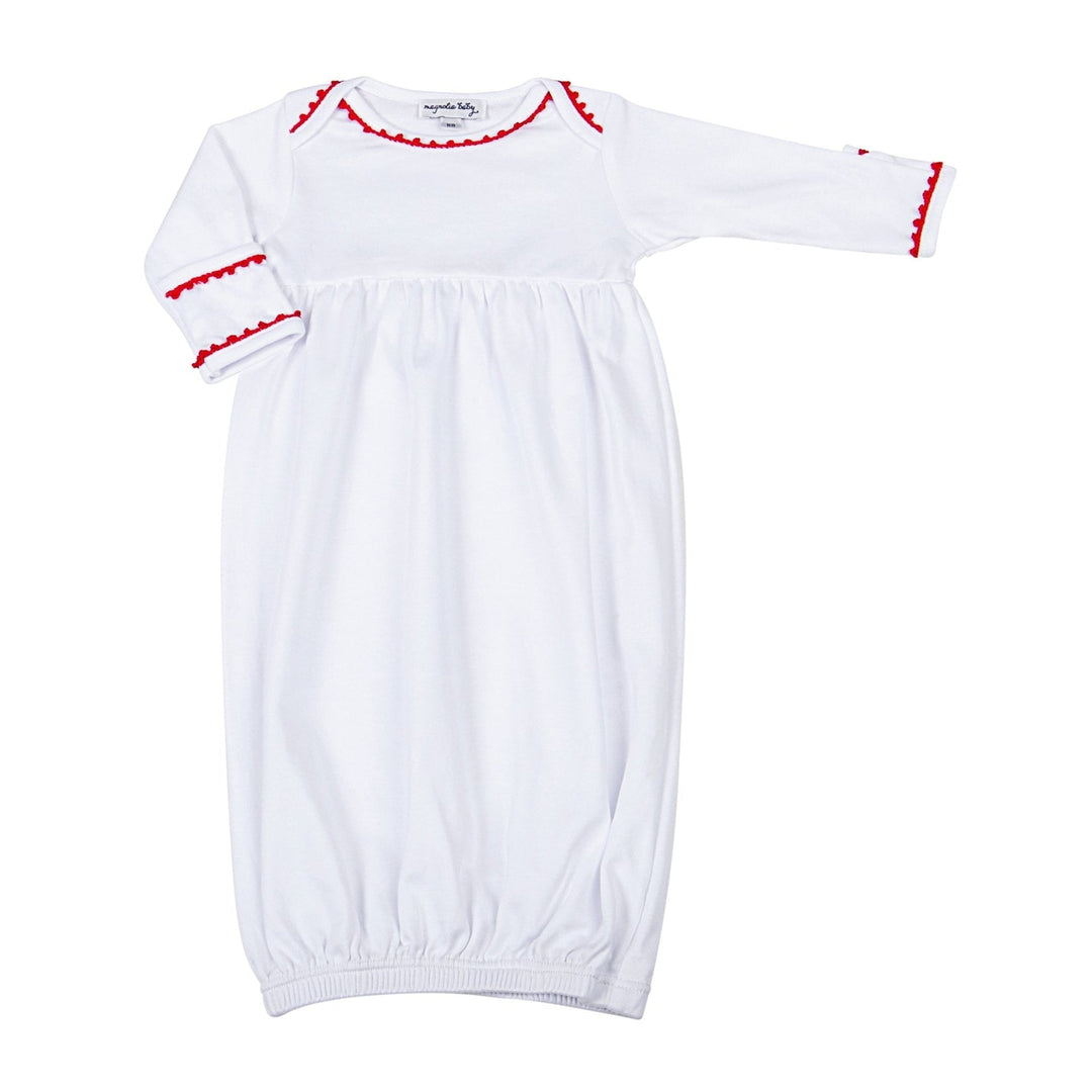 Magnolia Baby - Baby Joy Gown with Red Crochet Trim