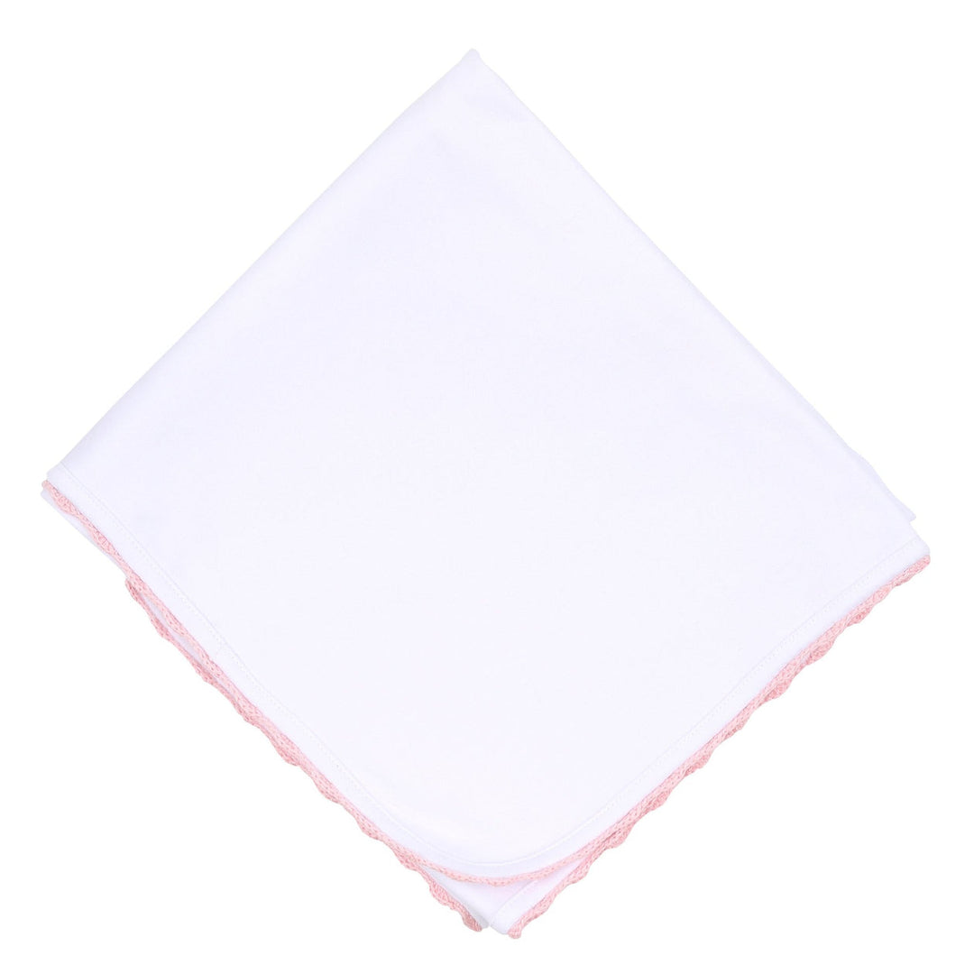 Magnolia Baby - Baby Joy Receiving Blanket with Pink Crochet Trim