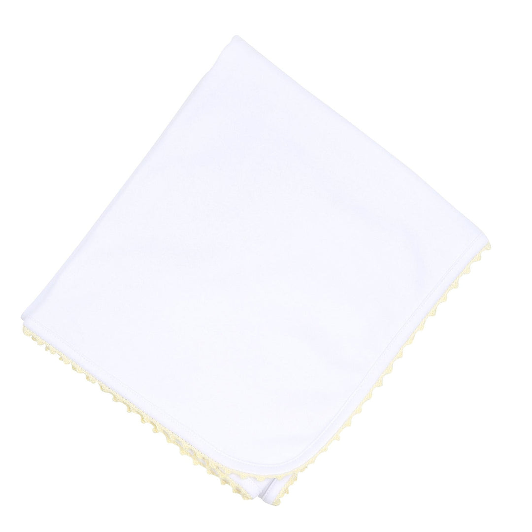 Magnolia Baby - Baby Joy Receiving Blanket with Yellow Crochet Trim