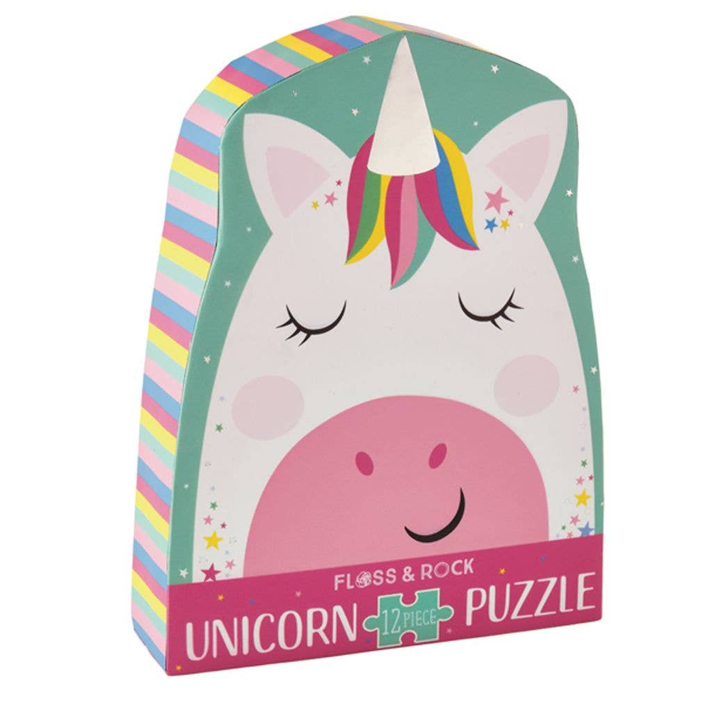 Floss and Rock - Rainbow Unicorn 12pc Shaped Jigsaw with Shaped Box